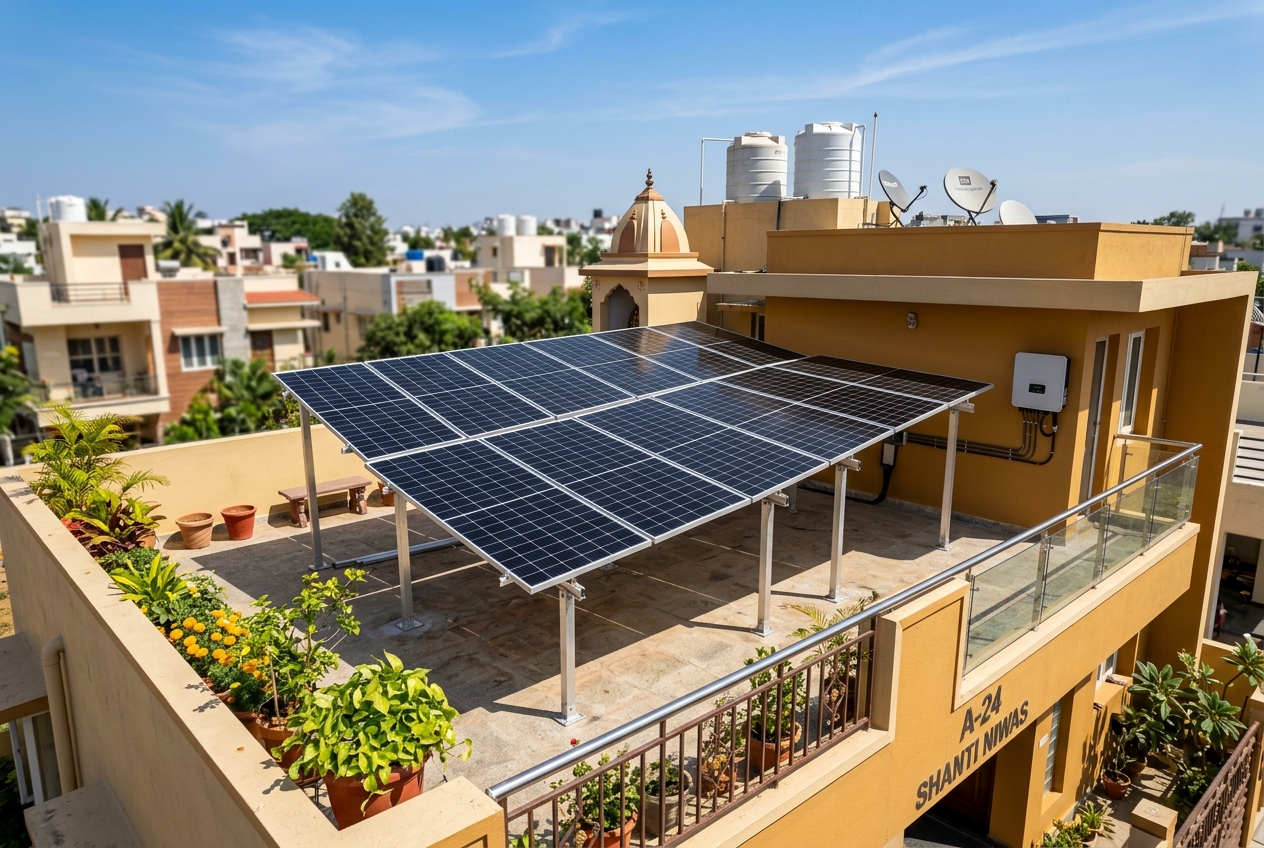 4 kW residential rooftop solar panel installation on an Indian home terrace